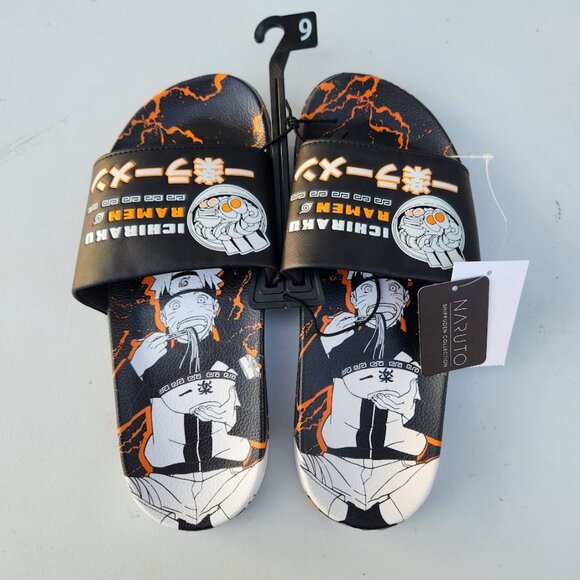 NEW Naruto Anime Ramen Men’s Size 9 Slippers Sandals Slides Shippuden Ichiraku - Picture 1 of 15